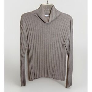 Laura Leigh Ltd Silk Cashmere Ribbed Turtleneck Sweater Taupe Women M Soft Knit